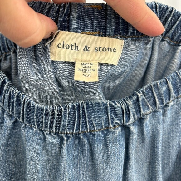 CLOTH & STONE Blue Chambray Off The Shoulder Strap Boxy Long Sleeve Top Size XS - Picture 6 of 7